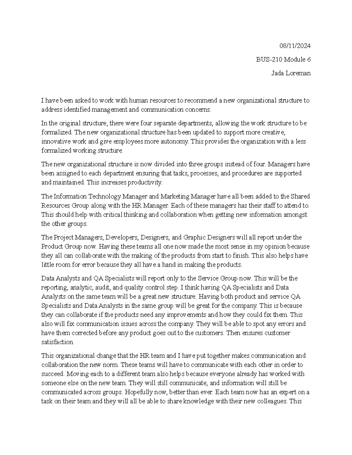BUS-210 Mod 6 - Module 6 assignment - 08/11/ BUS-210 Module 6 Jada ...