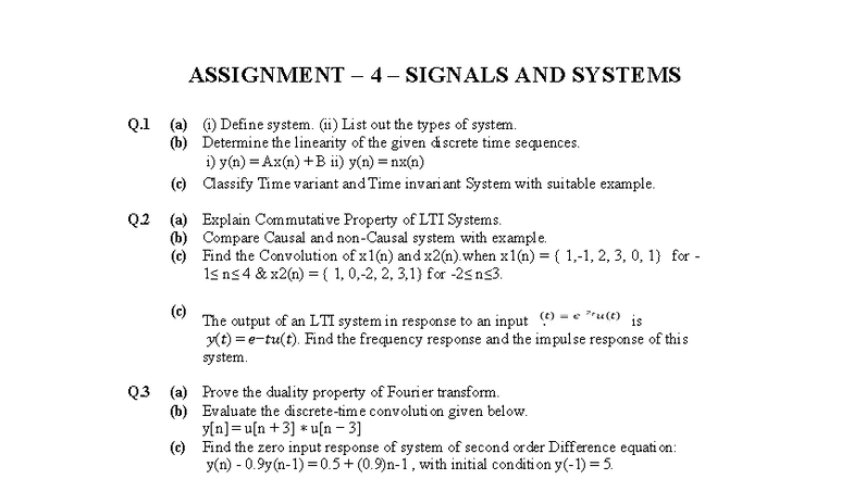 Assignment 4- Signals AND Systems - 1 ASSIGNMENT – 4 – SIGNALS AND ...