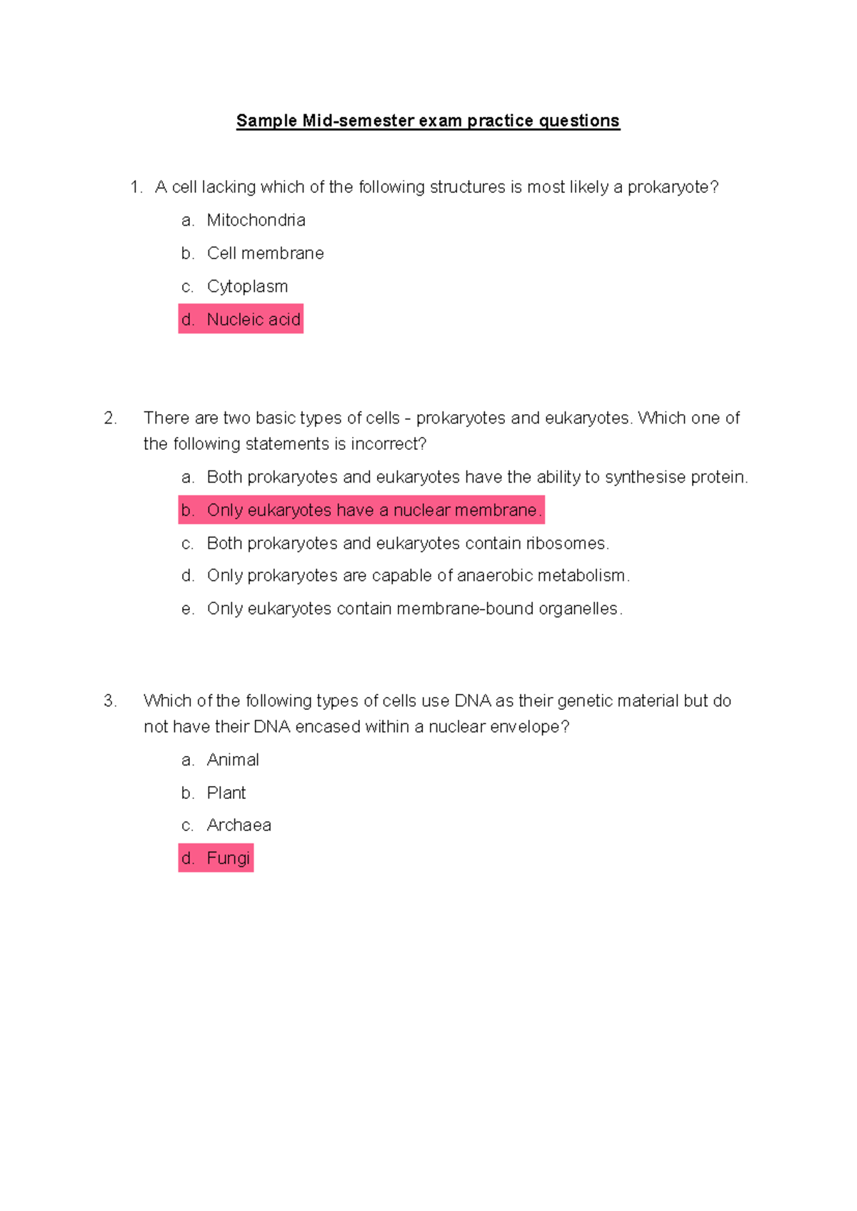 Sample Midsem S1 2024 - Sample Mid-semester exam practice questions A ...