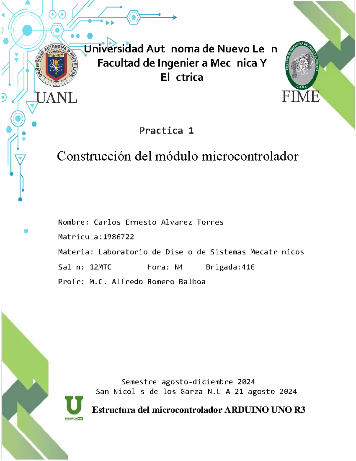 Laboratorio de Diseño de Sistemas Mecatrónicos 1986722: Módulo Arduino ...