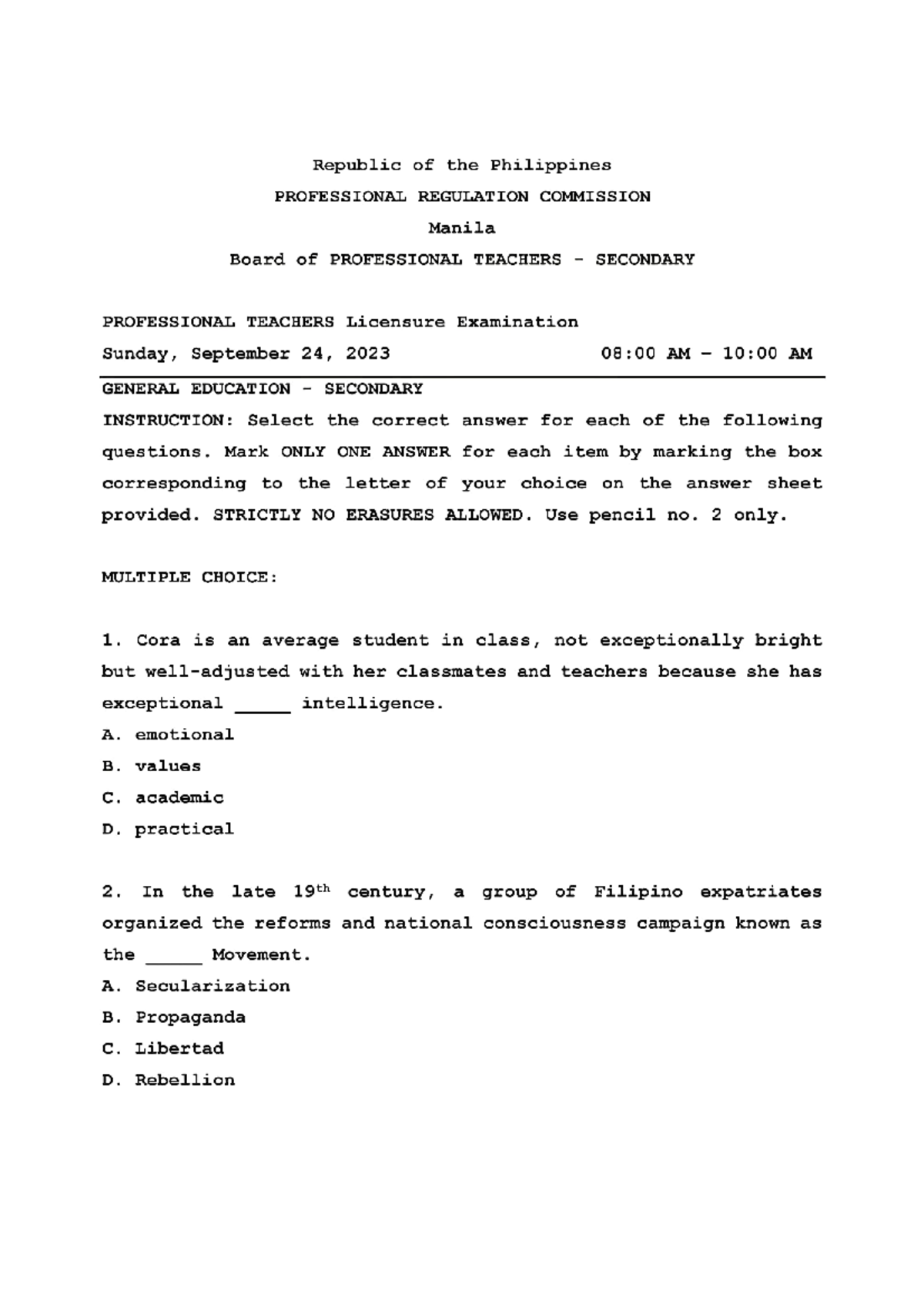 LET General Education Licensure Exam Review - September 2023 - Studocu