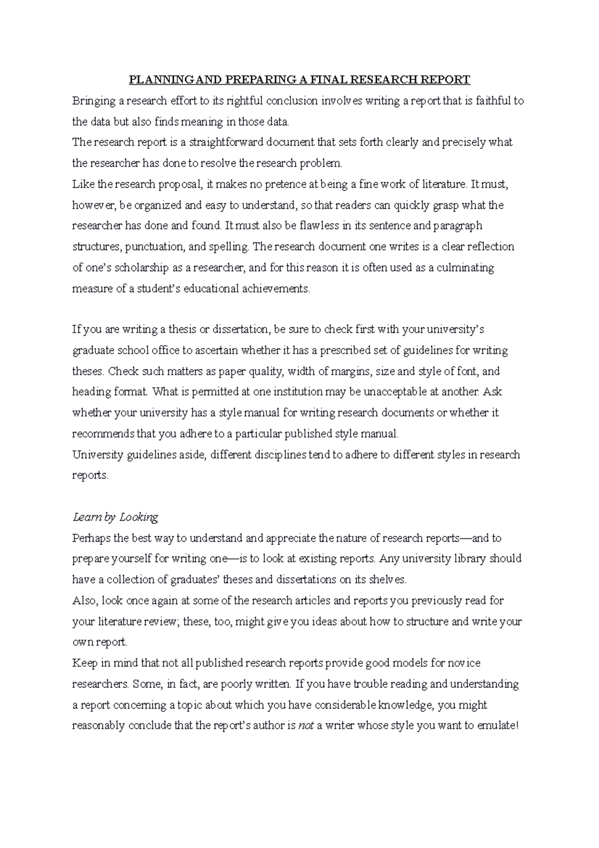 GUIDELINES FOR PLANNING A RESEARCH REPORT: FINAL RESEARCH (13) - Studocu