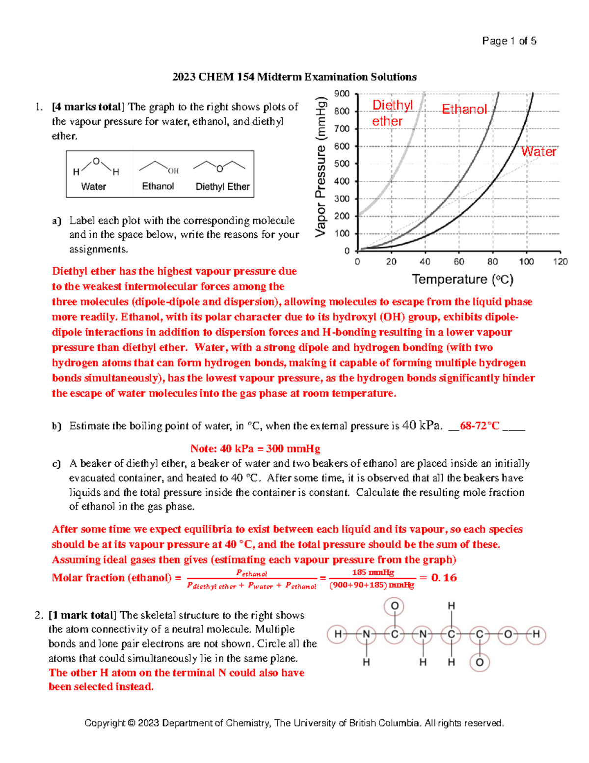 2023W CHEM 154 Midterm Exam Solutions and Detailed Explanations - Studocu