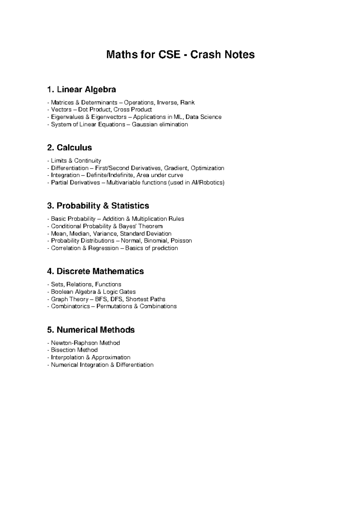 CSE Maths Crash Notes: Linear Algebra, Calculus, Stats & More - Studocu