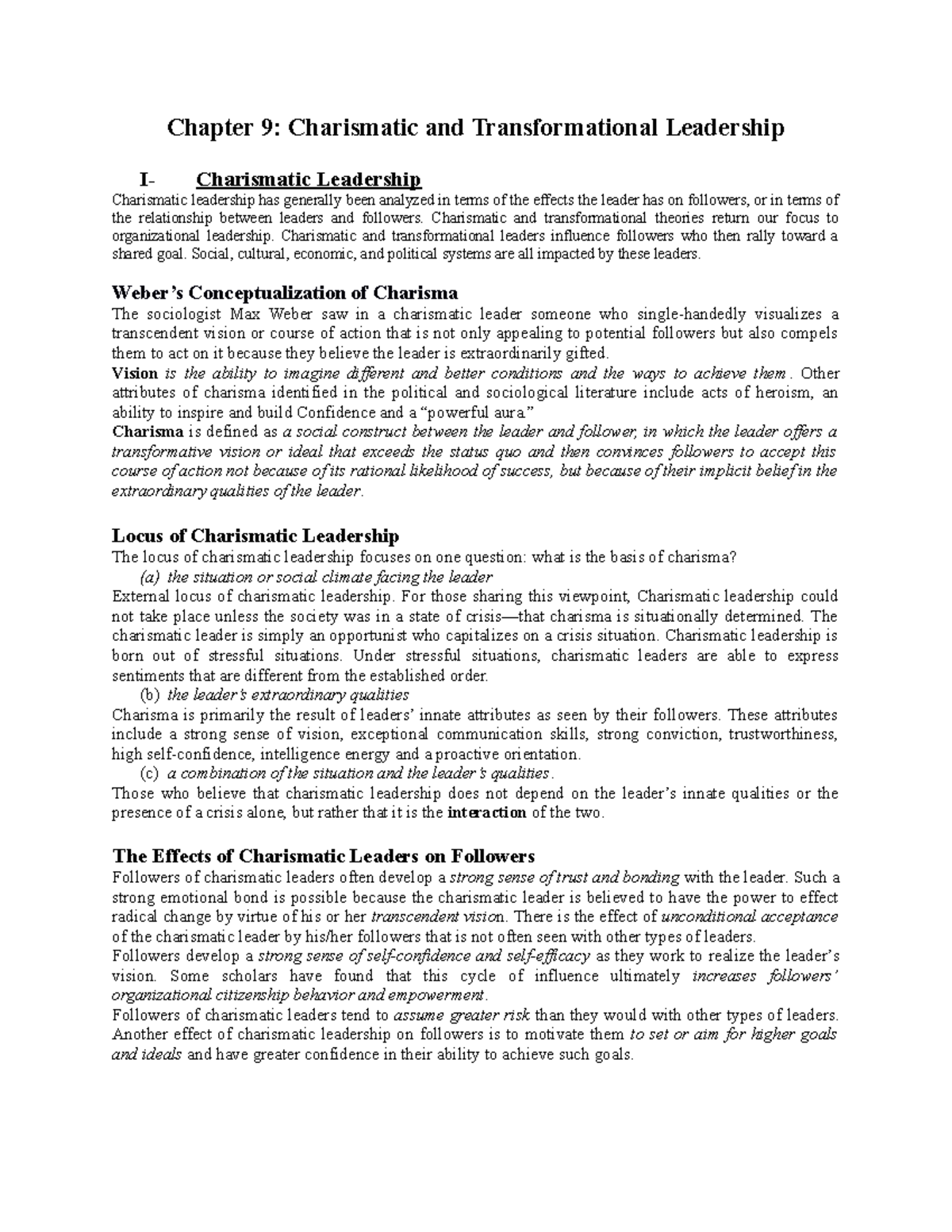 Chapter 9 Summary: Charismatic & Transformational Leadership Insights ...