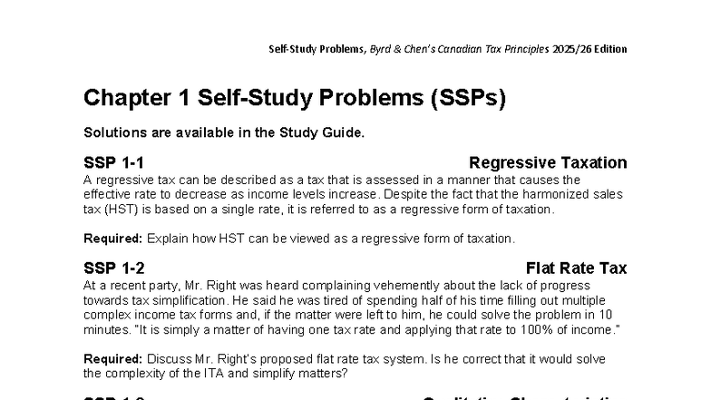 Canadian Tax Principles (CTP) Chapter 1 Problems & Solutions - Studocu