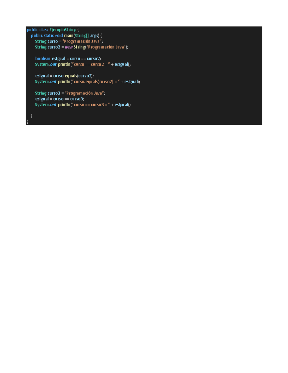 Clase de String - public class EjemploString { public static void main ...
