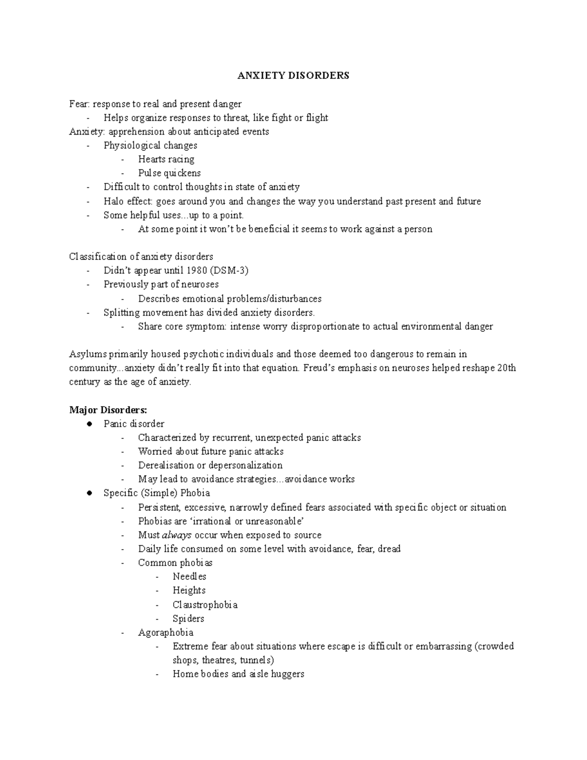 Anxiety Disorders - HLTHAGE 1CC3 Lecture Notes - ANXIETY DISORDERS Fear ...