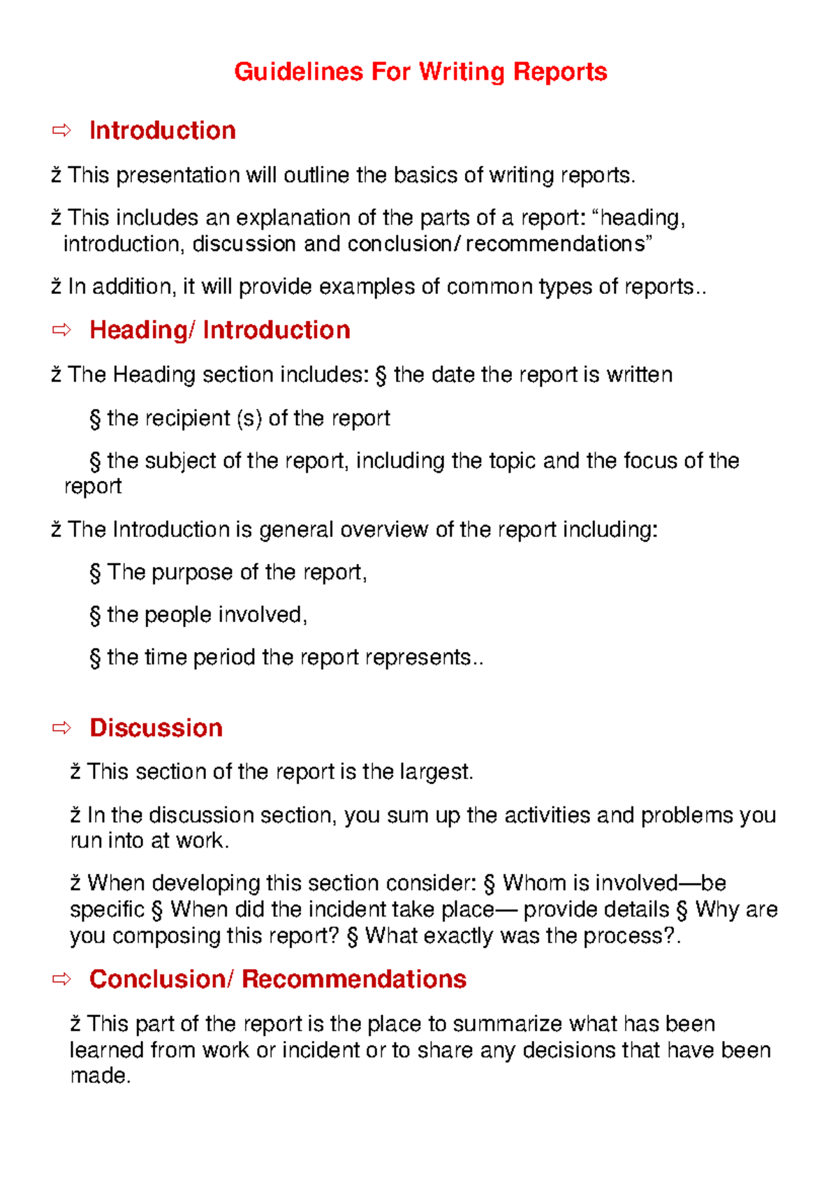 Guidelines For Writing Reports - ž This includes an explanation of the ...