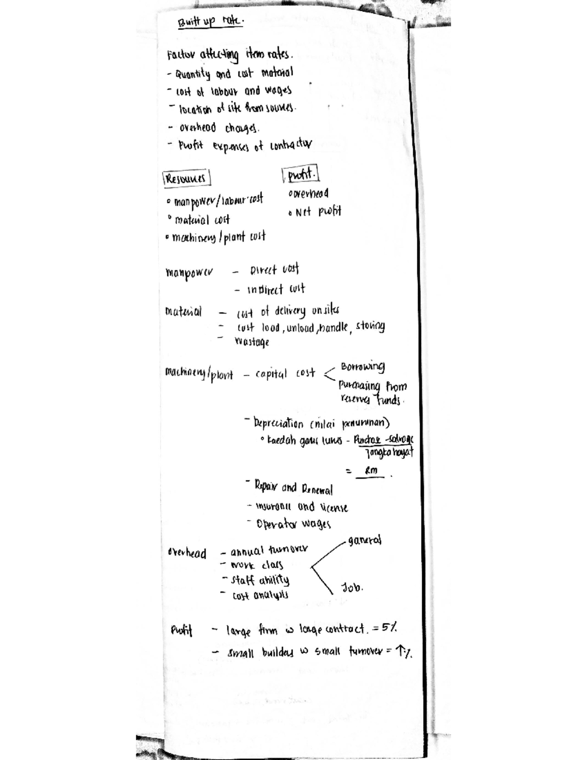 Built Up Rate Analysis and Costing Notes for Construction Projects ...