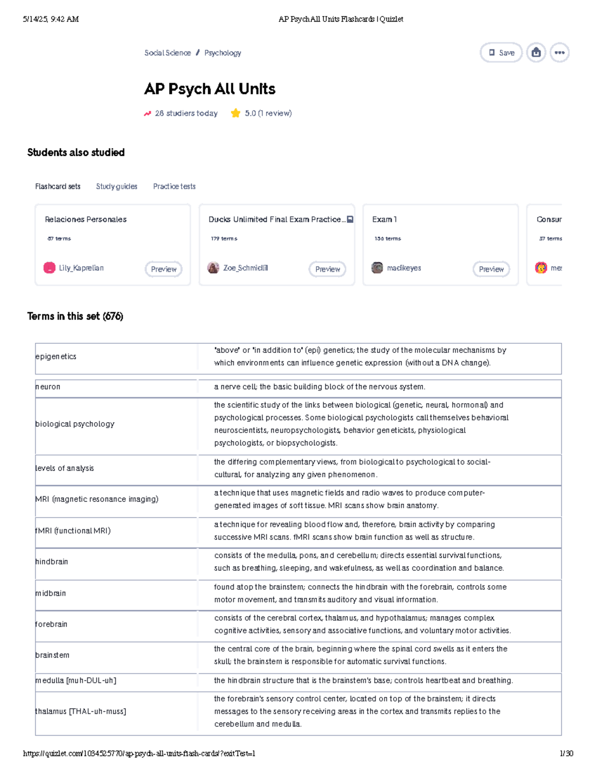 AP Psychology All Units Study Guide - Key Concepts and Terms - AP Psych ...