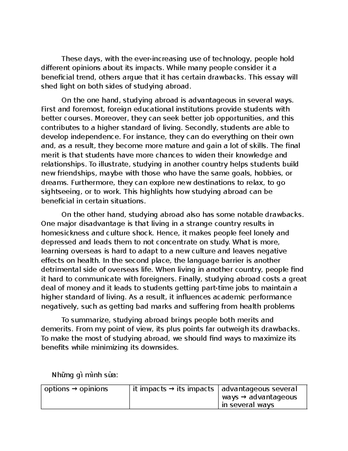 Essay on the Pros and Cons of Studying Abroad - Course Code: AD-DISAD ...