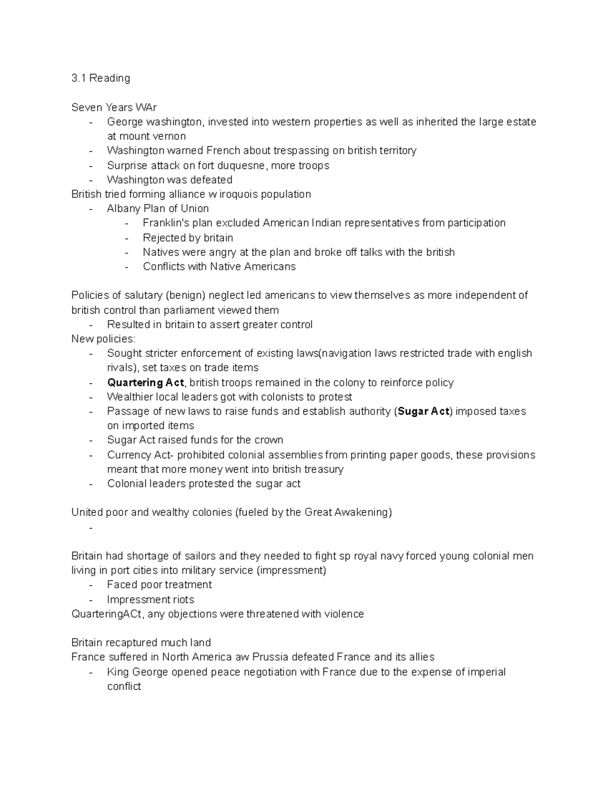 APUSH Chapter 3 Notes: The Seven Years' War and Colonial Resistance ...