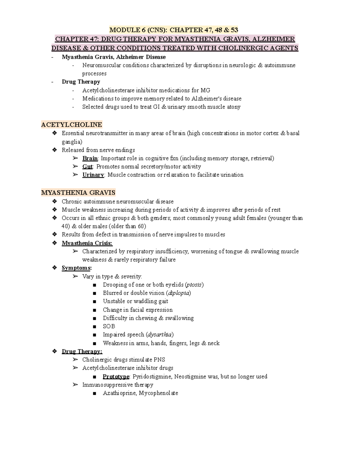 Final Exam Study Guide for Biology 101 (BIO101) - MODULE 6 (CNS ...