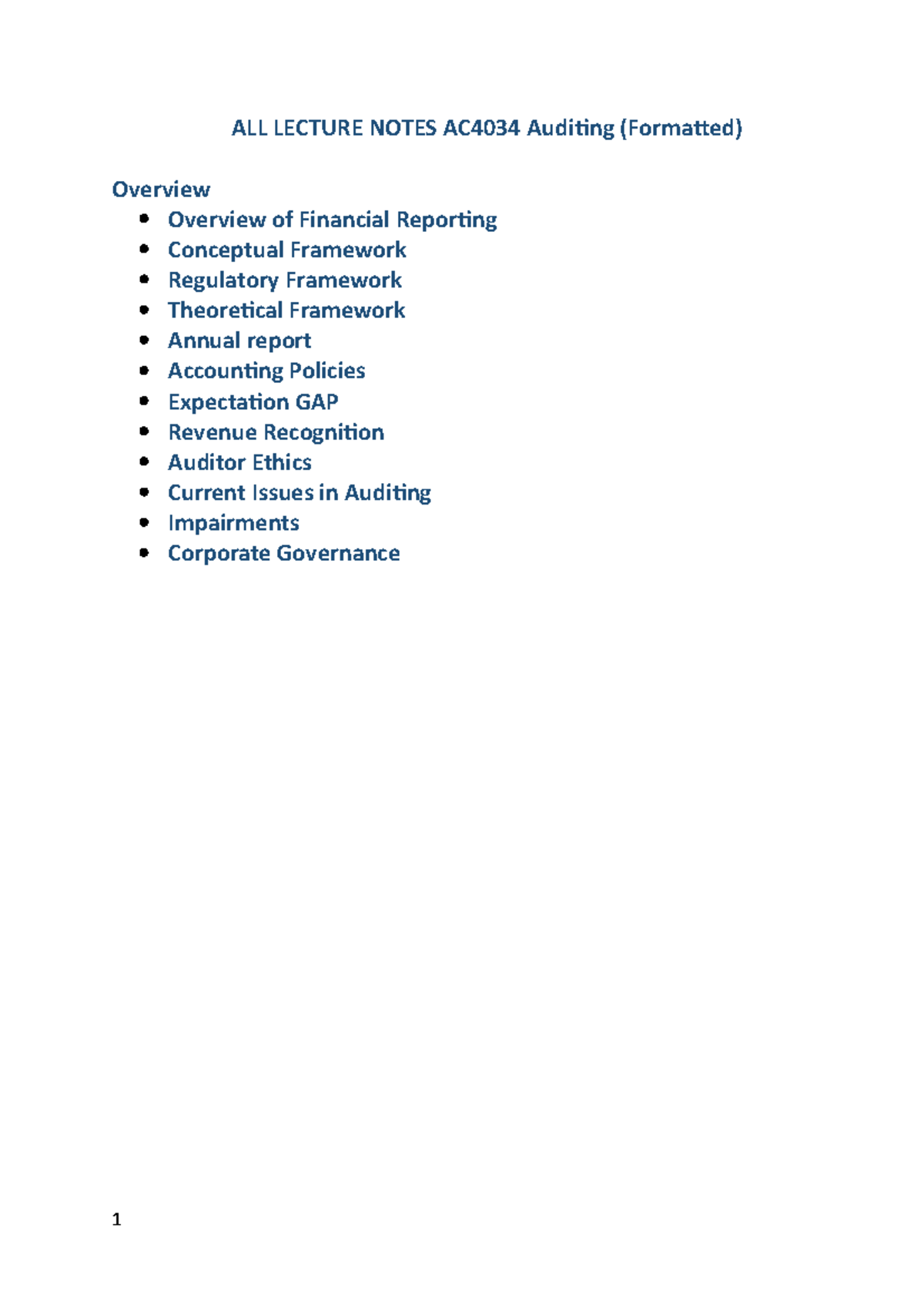 Lecture Notes on AC4034 Auditing: Comprehensive Formats and Frameworks ...