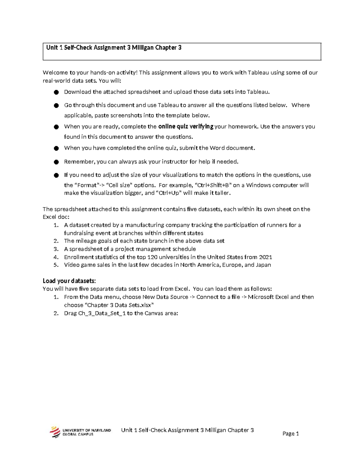 Unit 1 Self-Check Assignment 3: Tableau Data Analysis (Milligan Ch. 3 ...