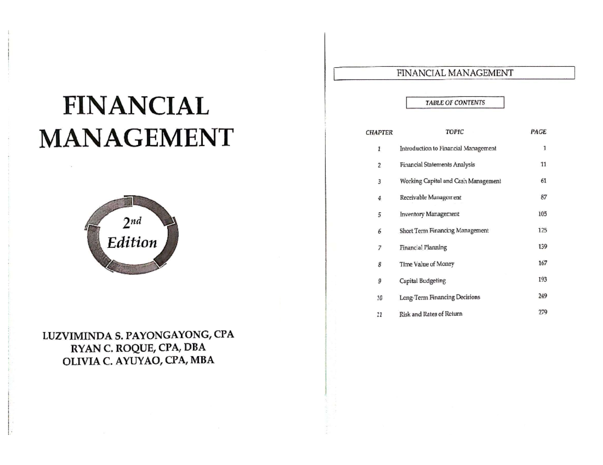 FINAMAN Financial Management: Chapters 1 & 2 Overview and Analysis ...