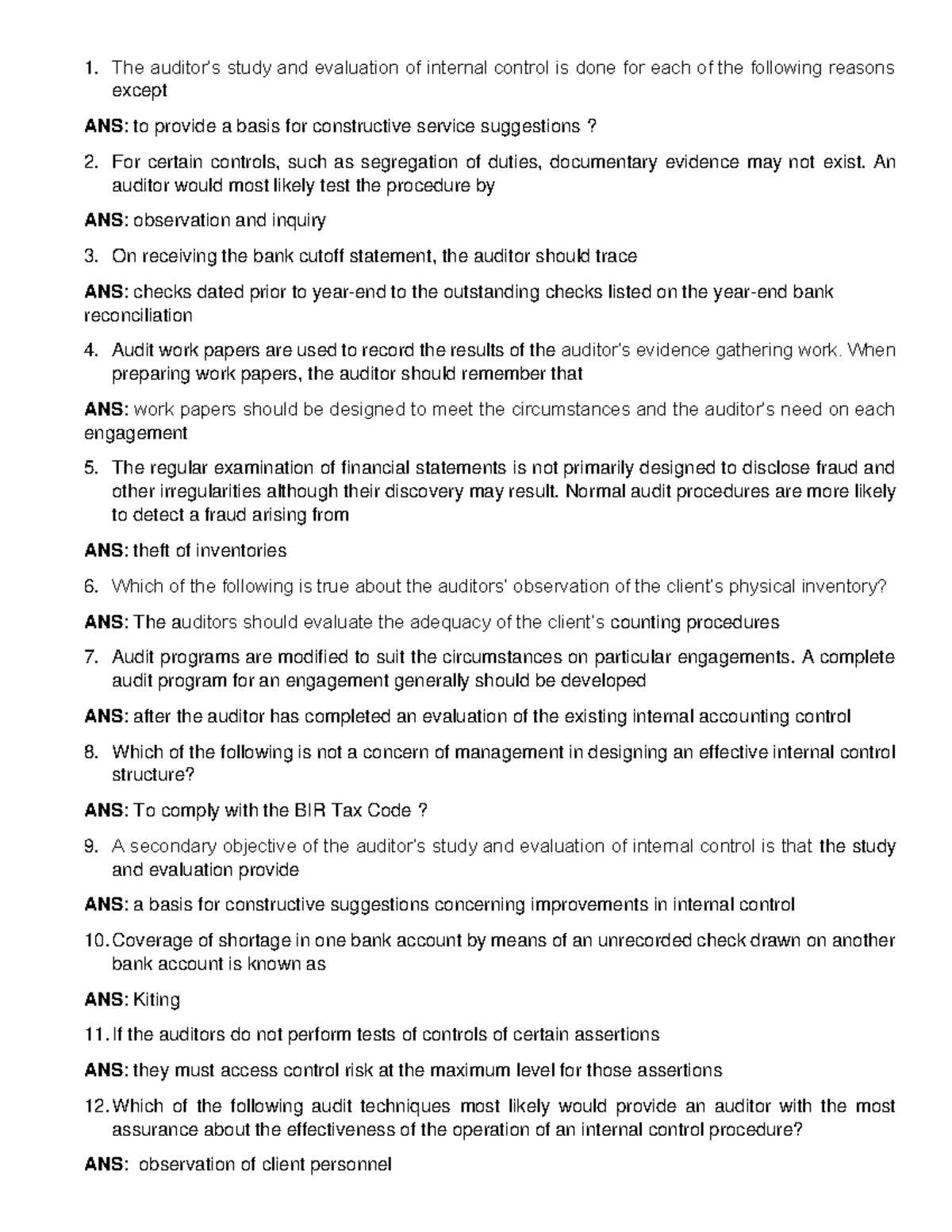 LQ 2 - Final Exam Study Guide on Audit Theory and Internal Controls ...