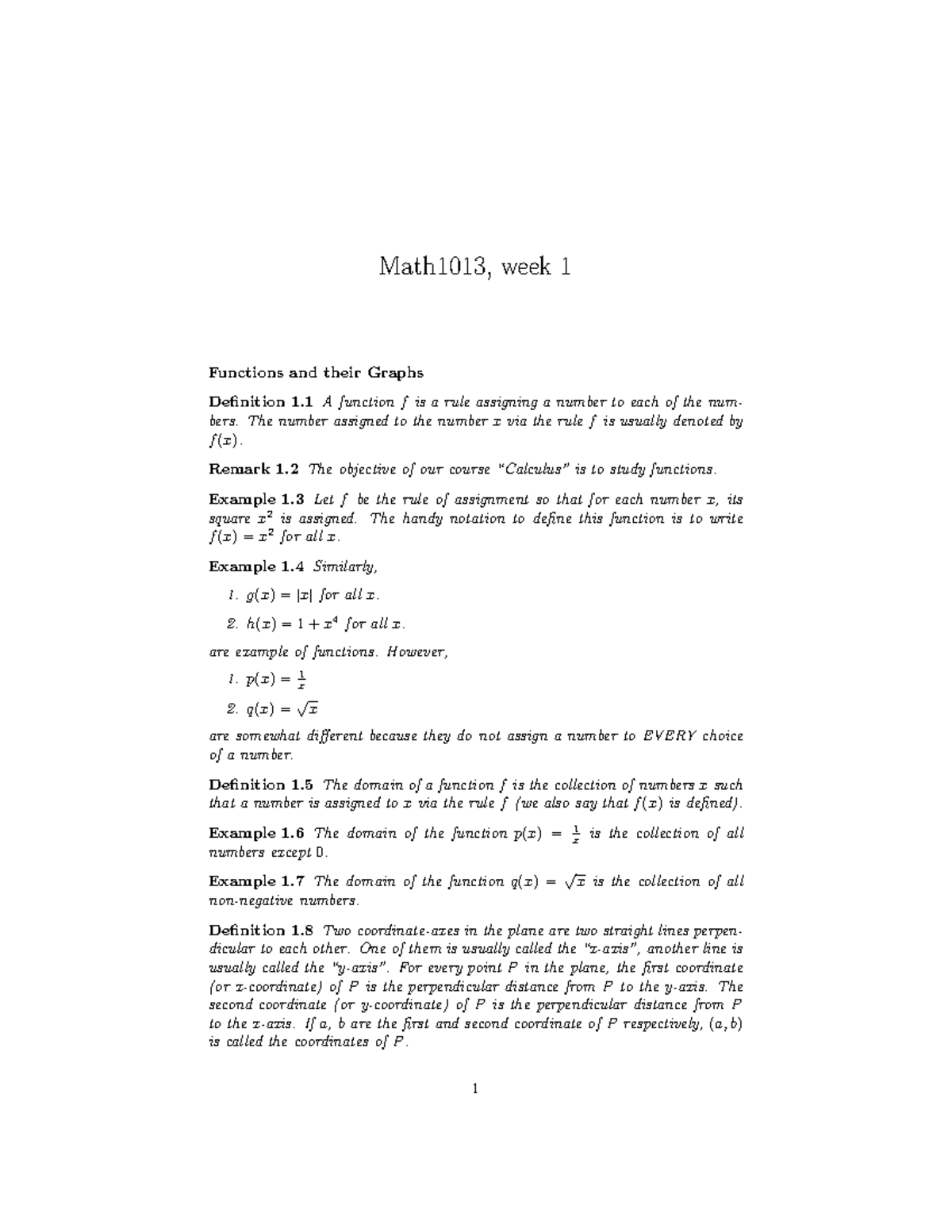 Math1013 Lecture Notes: Functions, Graphs, and Their Properties - Studocu