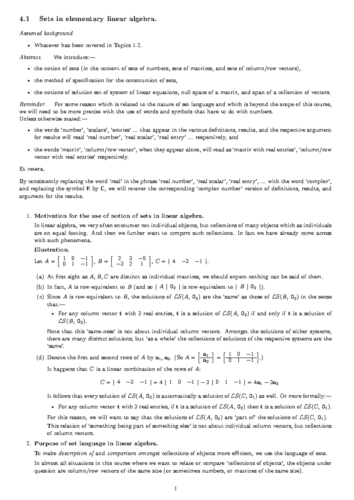 1030GI-N04-01: Sets in Elementary Linear Algebra - Overview and ...