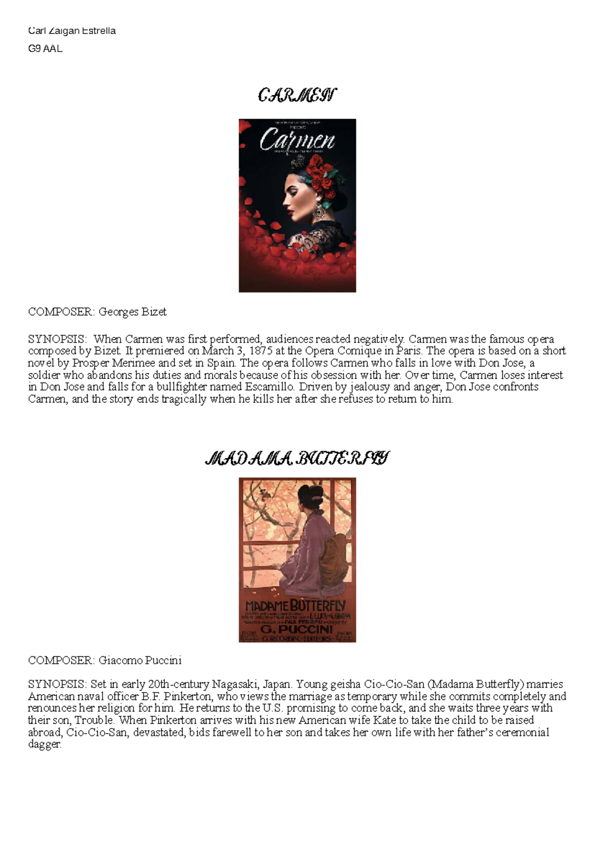 G9 AAL: Overview of Famous Operas and Their Dramatic Themes - Studocu