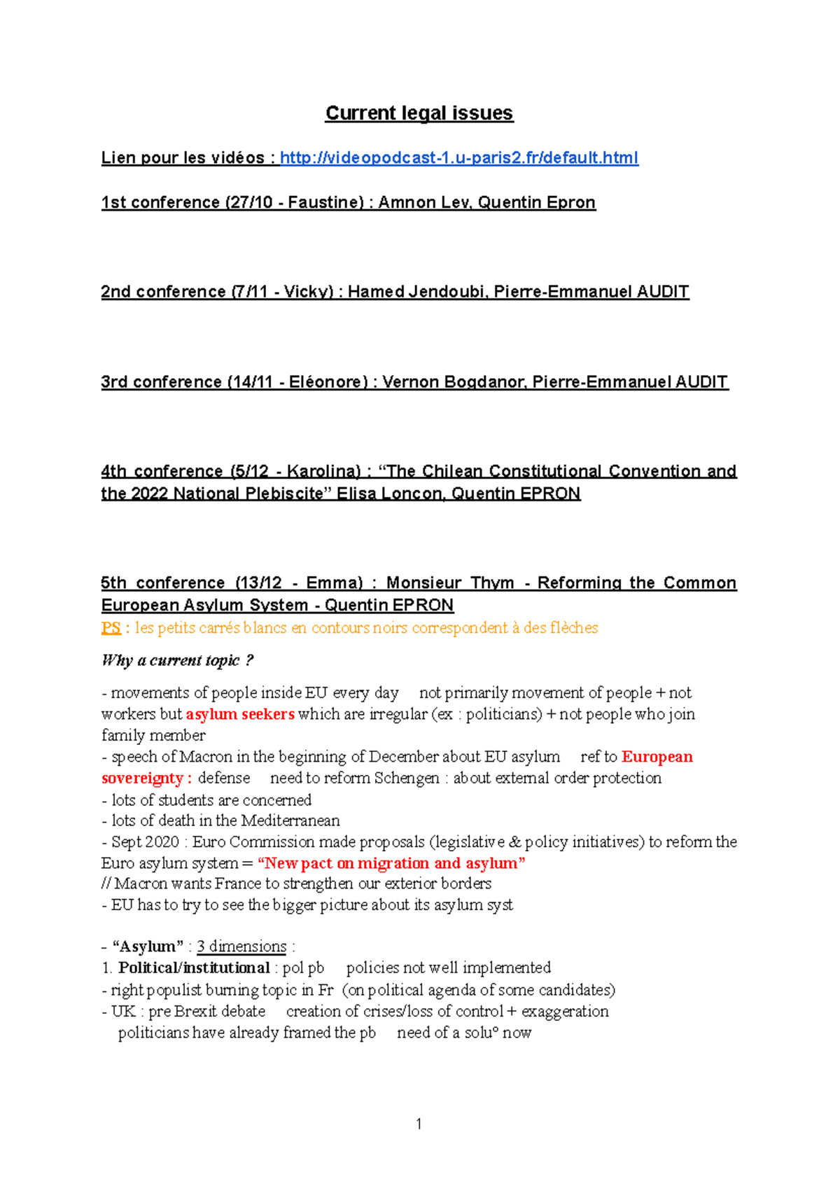 Current legal issues - Current legal issues Lien pour les vidéos ...