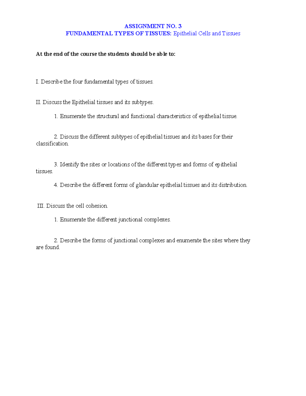 ASSIGNMENT NO. 3: Epithelial Cells & Tissues Overview and Lab Guide ...
