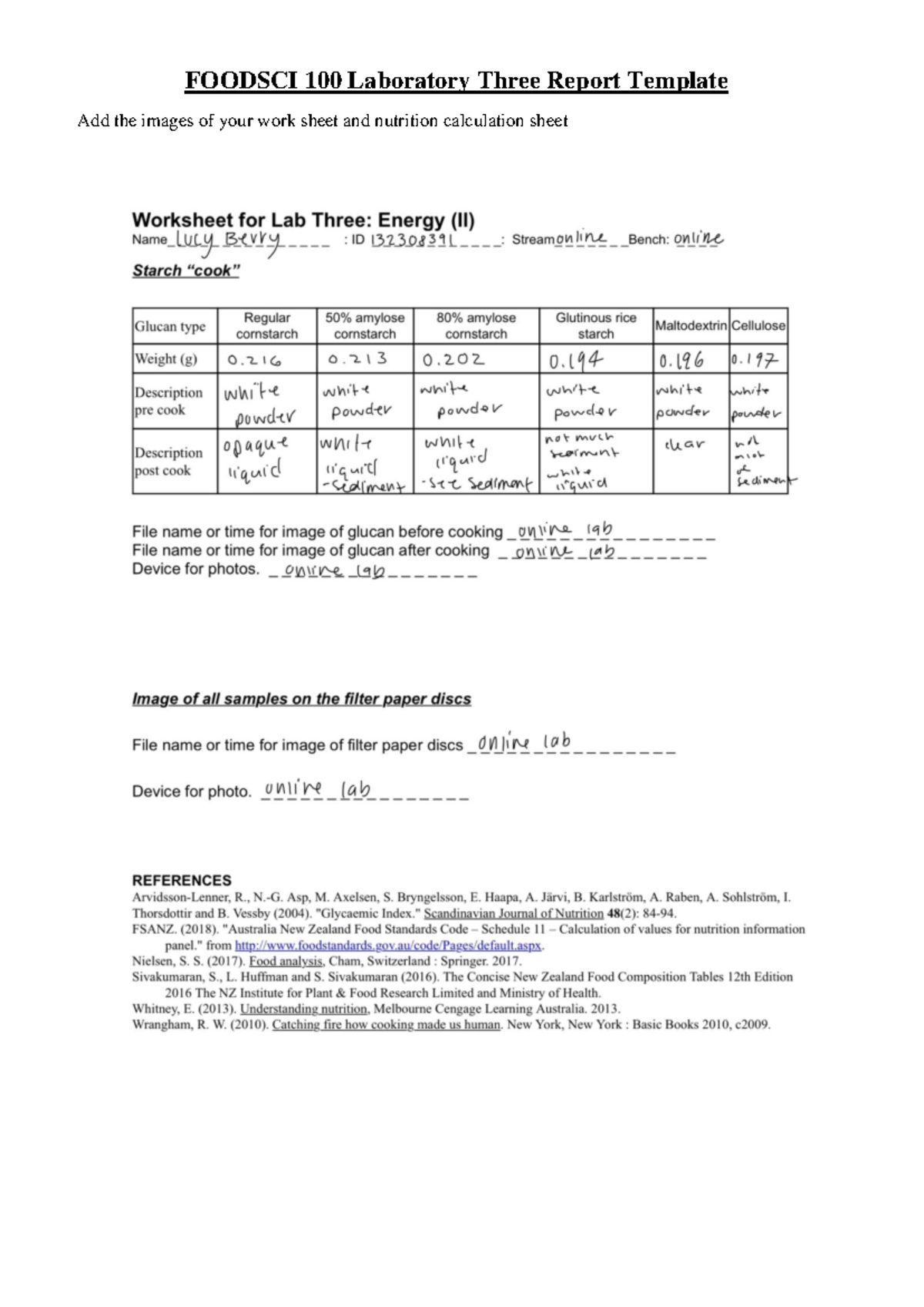 Foodsci 100 Lab Report 3: Image Analysis & Starch Cooking Results - Studocu