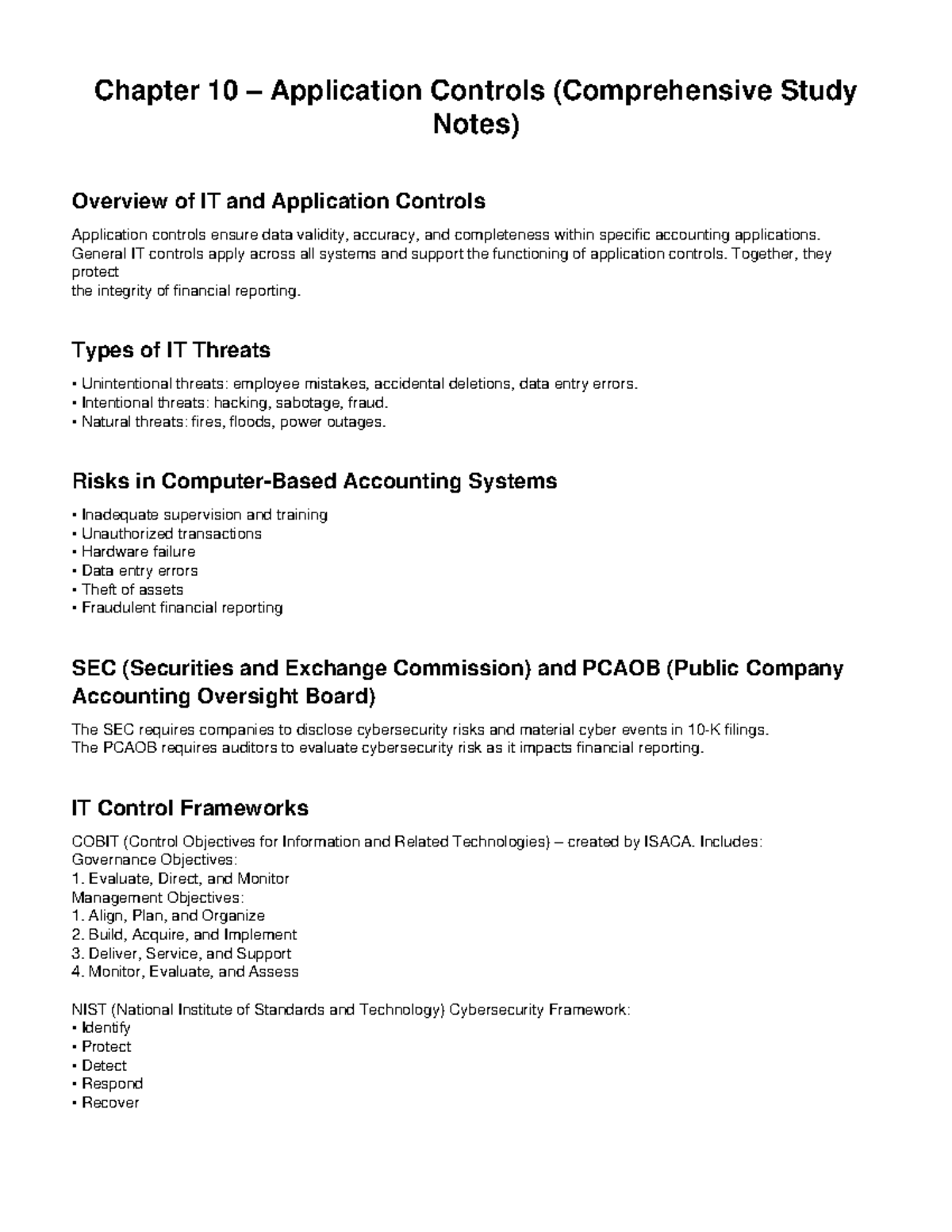 Chapter 10 – Application Controls Study Notes - Studocu