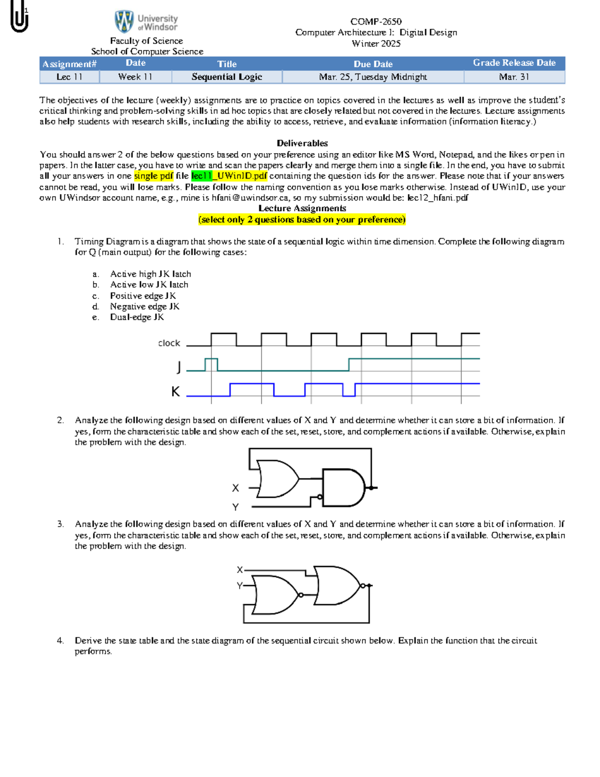 Lec 11 Winter 2025 sequential logic assignments for computer ...