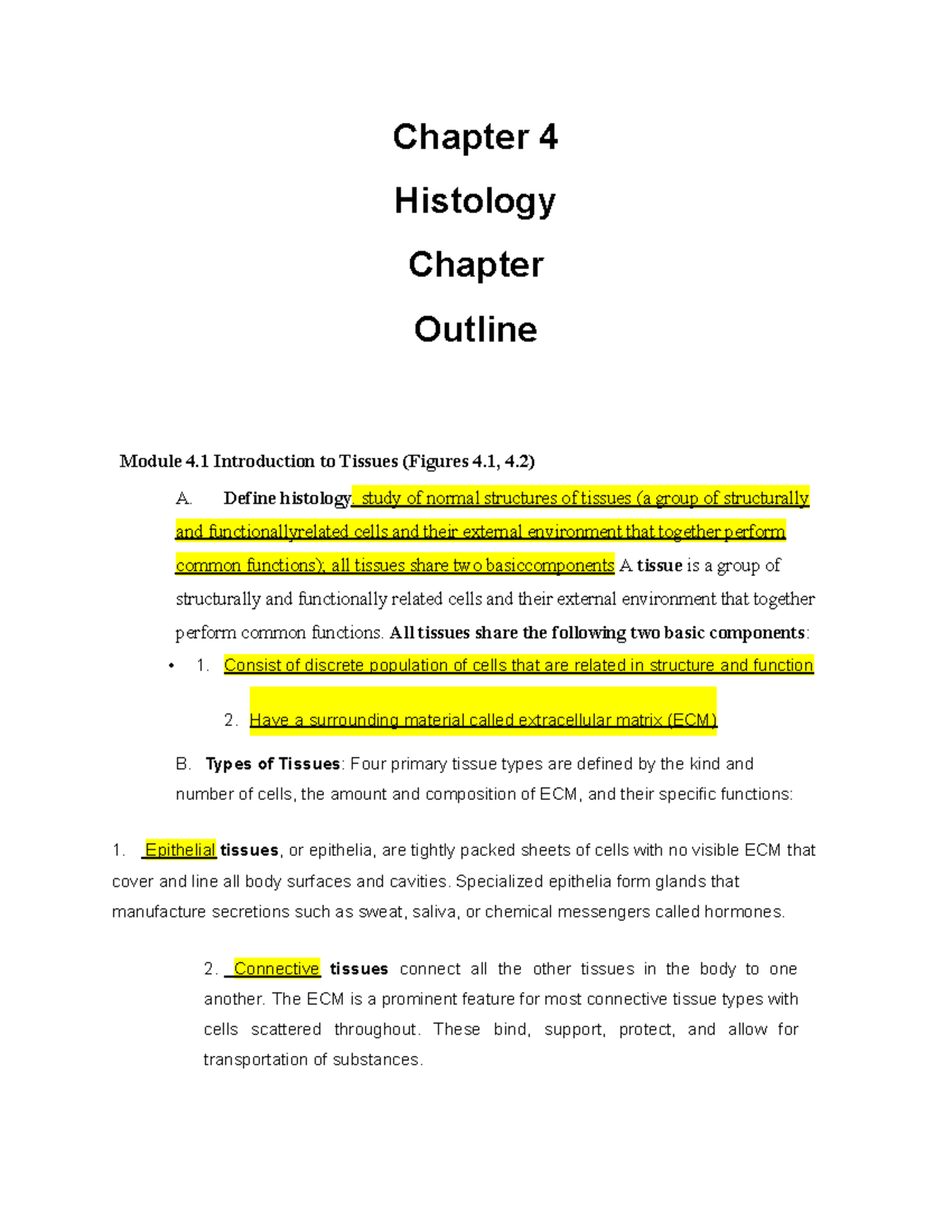 Histology Lecture Notes - Chapter 4 - Tissue Types and Functions - Studocu