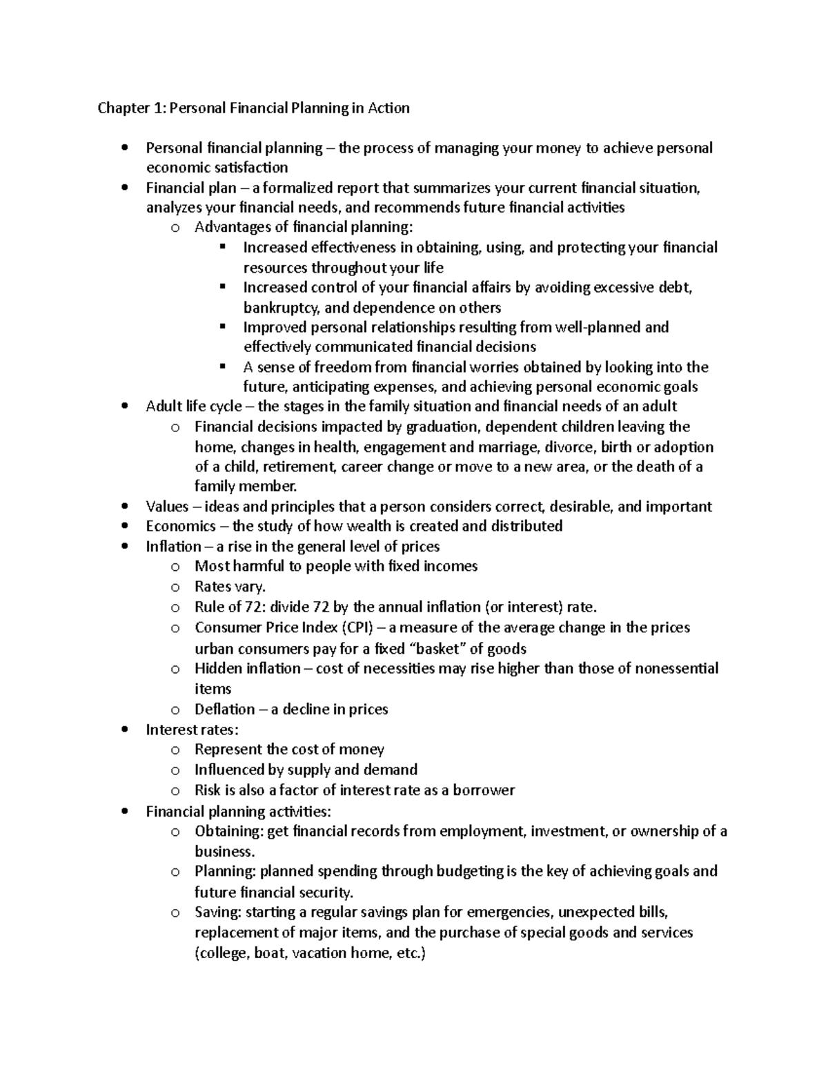 Personal Financial Planning Chapter 1 Notes (Course Code Included ...