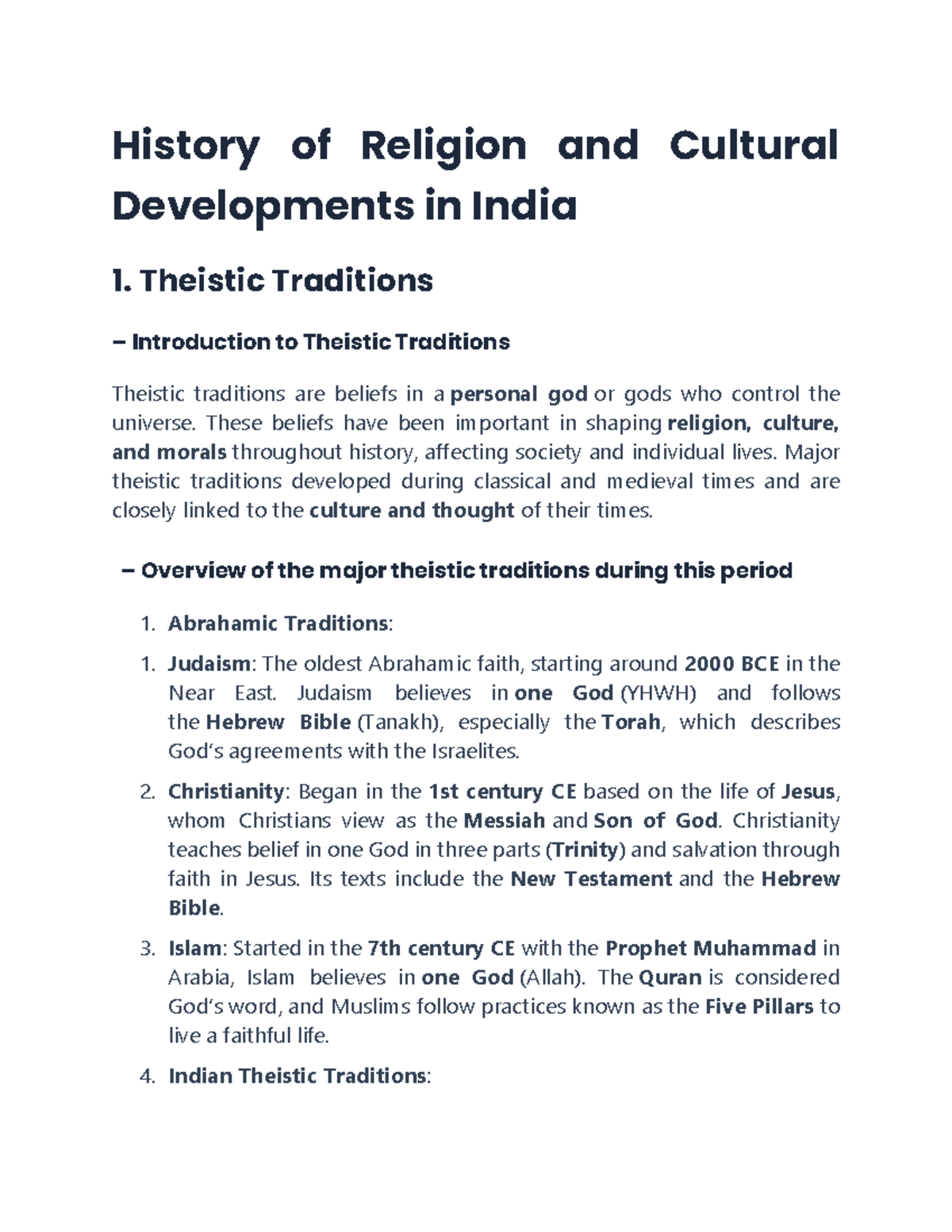 UNIT 4: Theistic Traditions and Cultural Developments in India - Studocu
