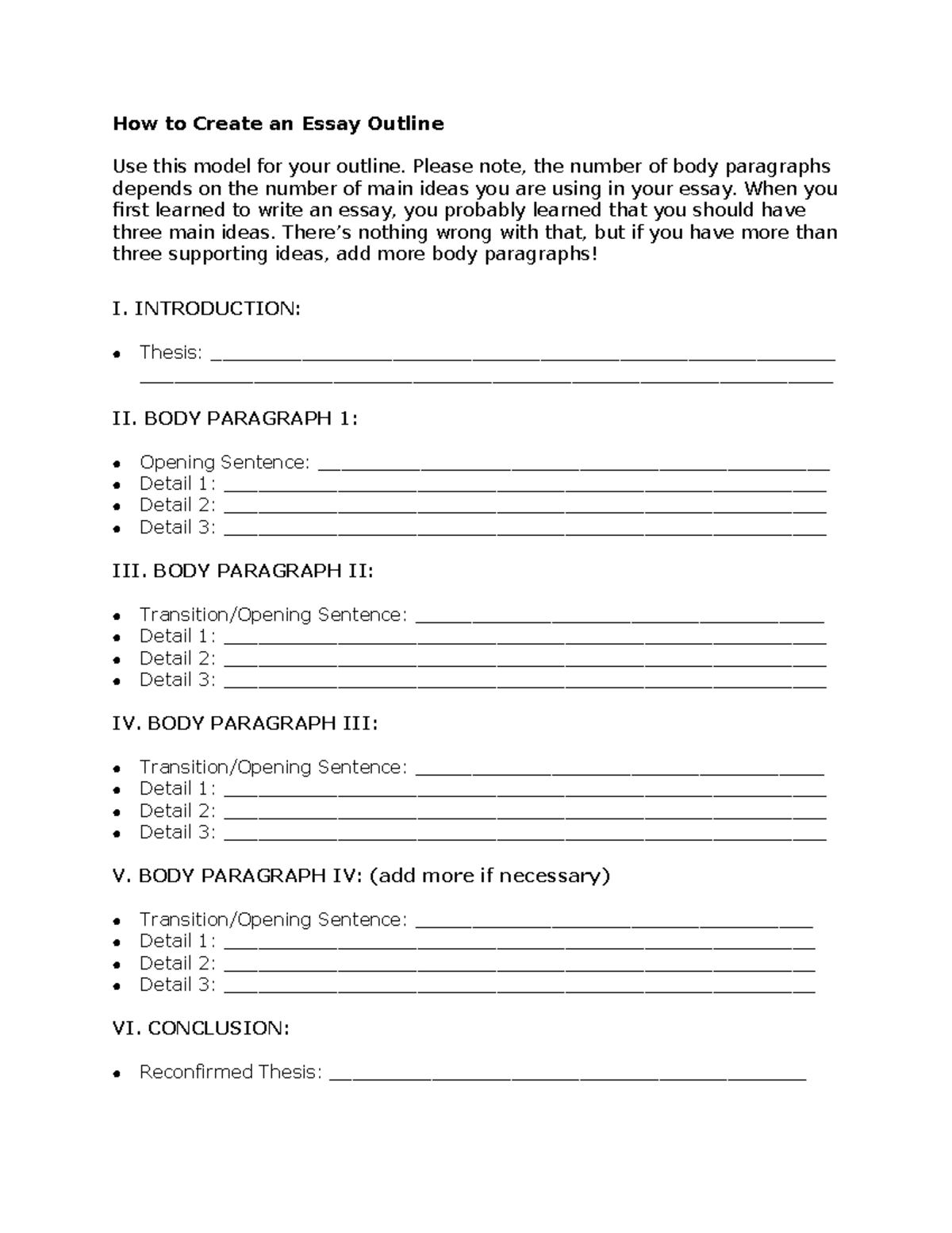 Essay Outline template - How to Create an Essay Outline Use this model ...