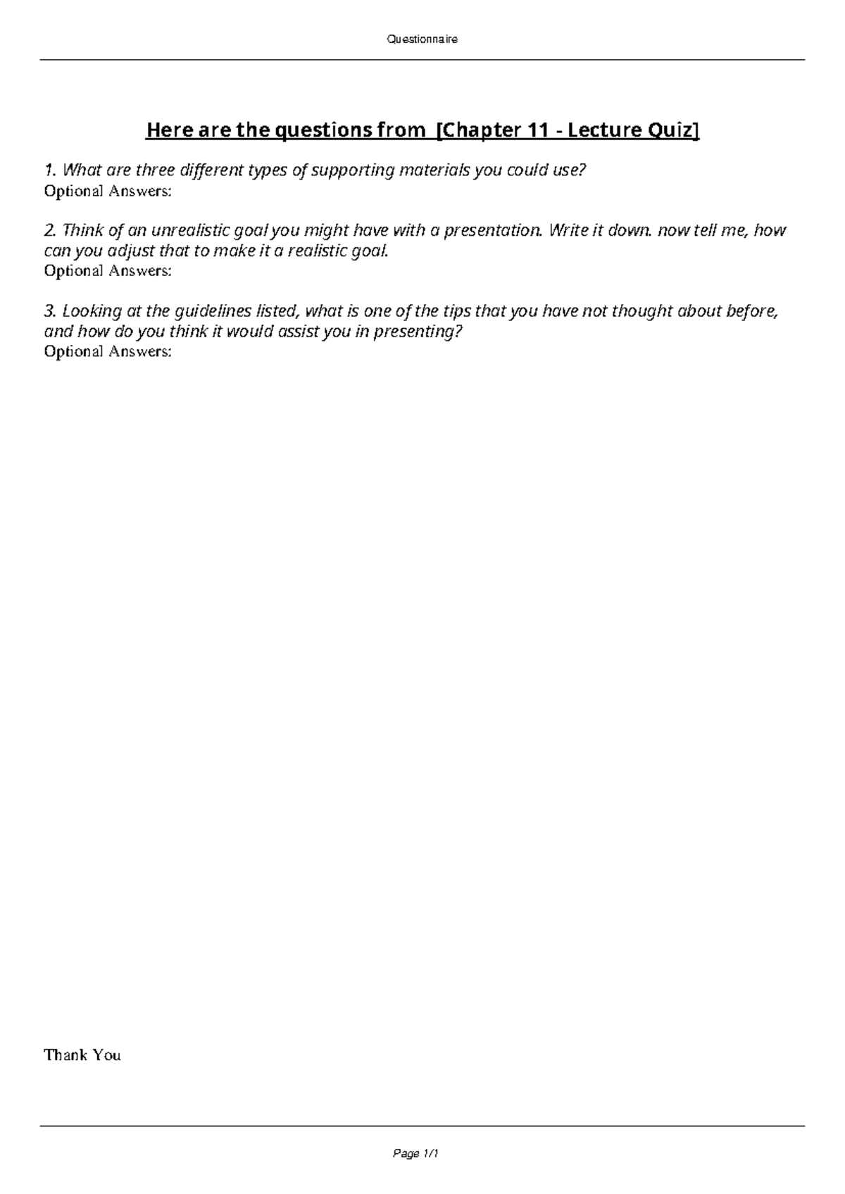 Chapter 11 - Lecture Quiz - Questionnaire Here are the questions from ...