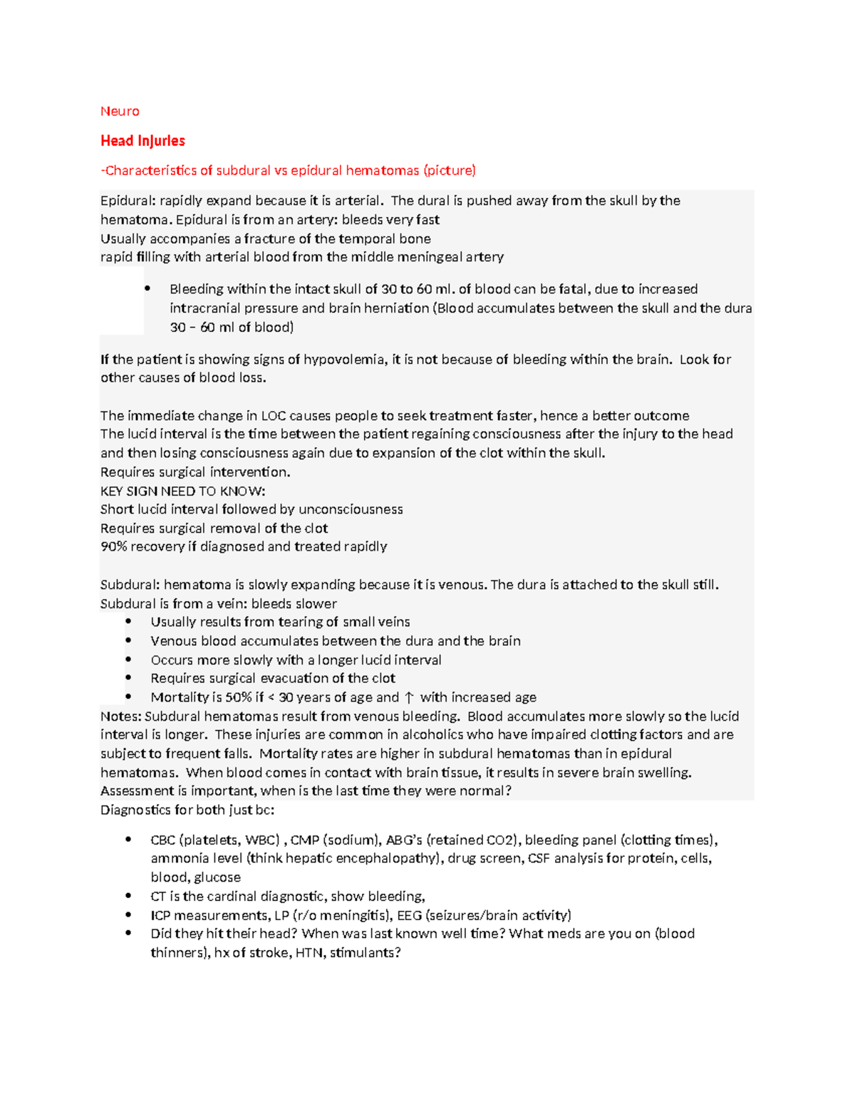 Neuro Exam 3: Subdural vs Epidural Hematomas and Head Trauma Insights ...