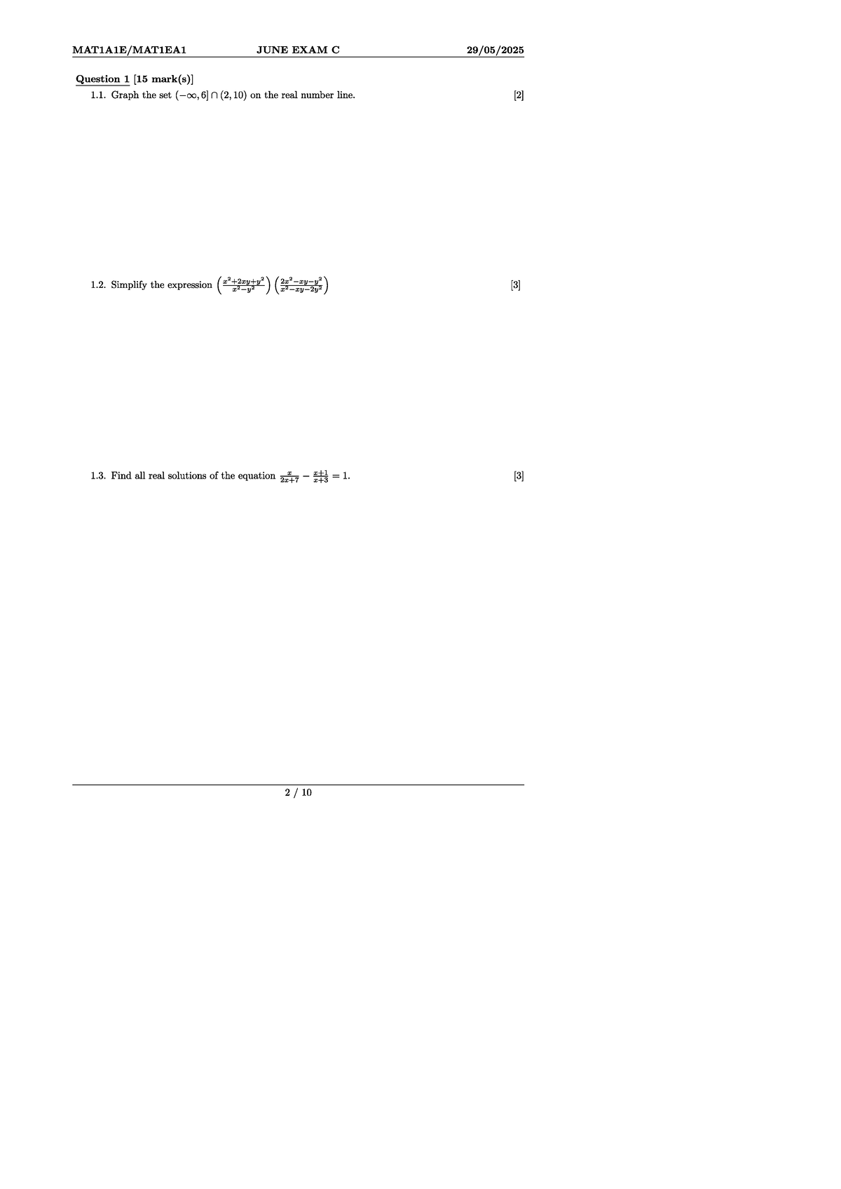MAT1EA1 - 2025 Final Exam C: Comprehensive Math Solutions - Studocu