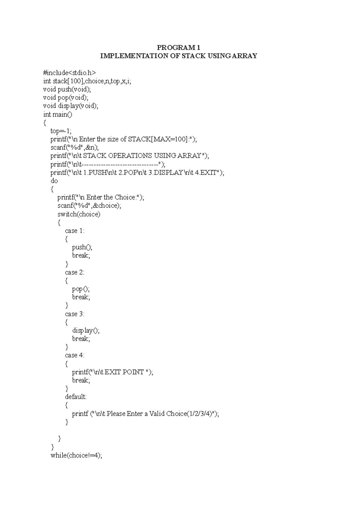 DSA Lab Manual: Program 1 - Stack & Queue Implementation Using Array ...