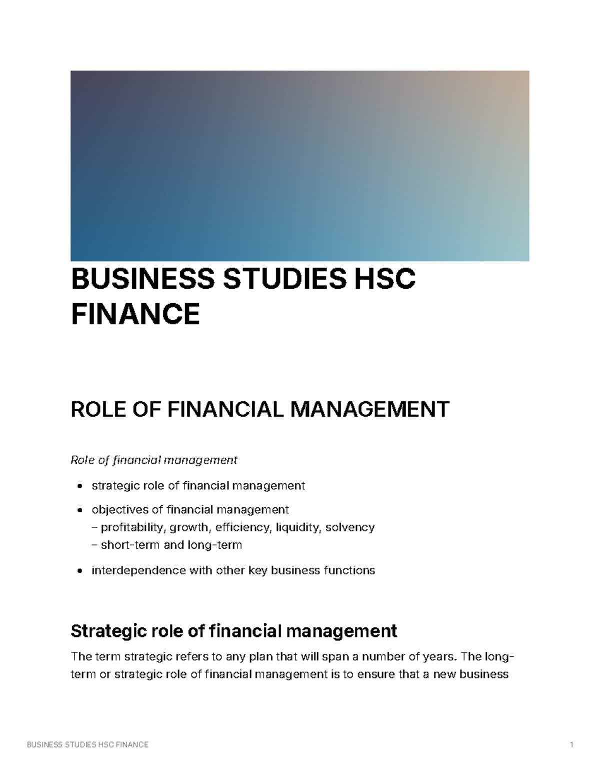 BUSINESS STUDIES HSC FINANCE: Role of Financial Management Explained ...