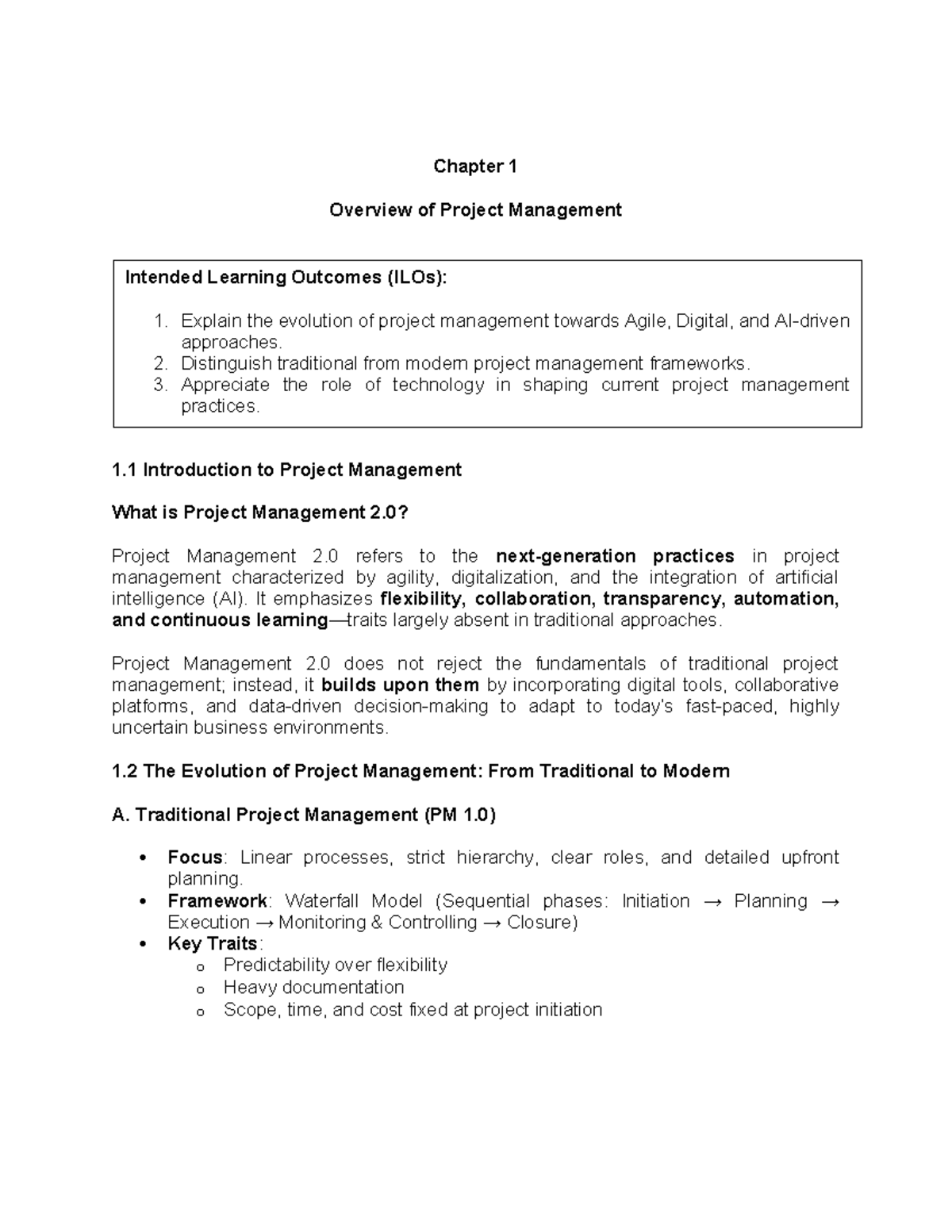 Chapter 1: Overview of Project Management - Evolution to PM 2.0 - Studocu