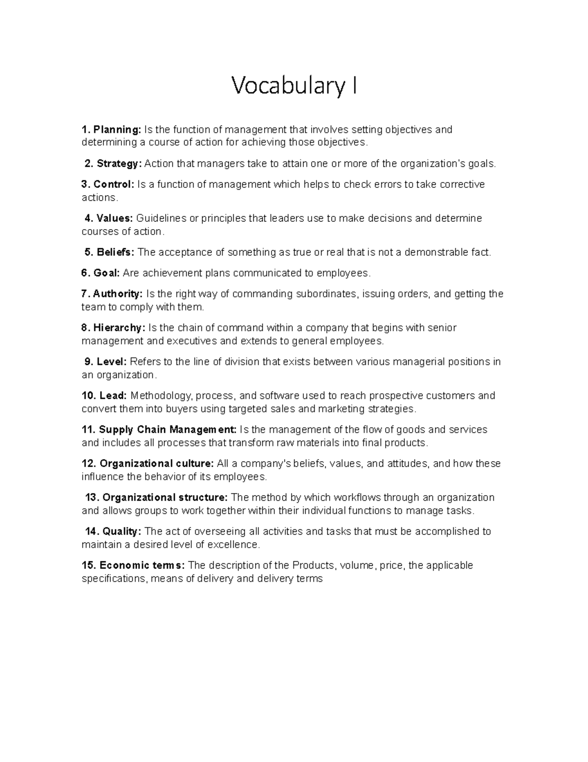 Activity A11 - Vocabulary I: Key Management Terms Explained - Studocu