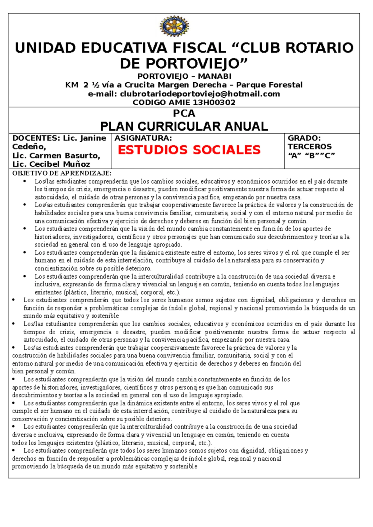 PCA 2020-2021: Plan Curricular Anual de Lengua y Literatura - Studocu