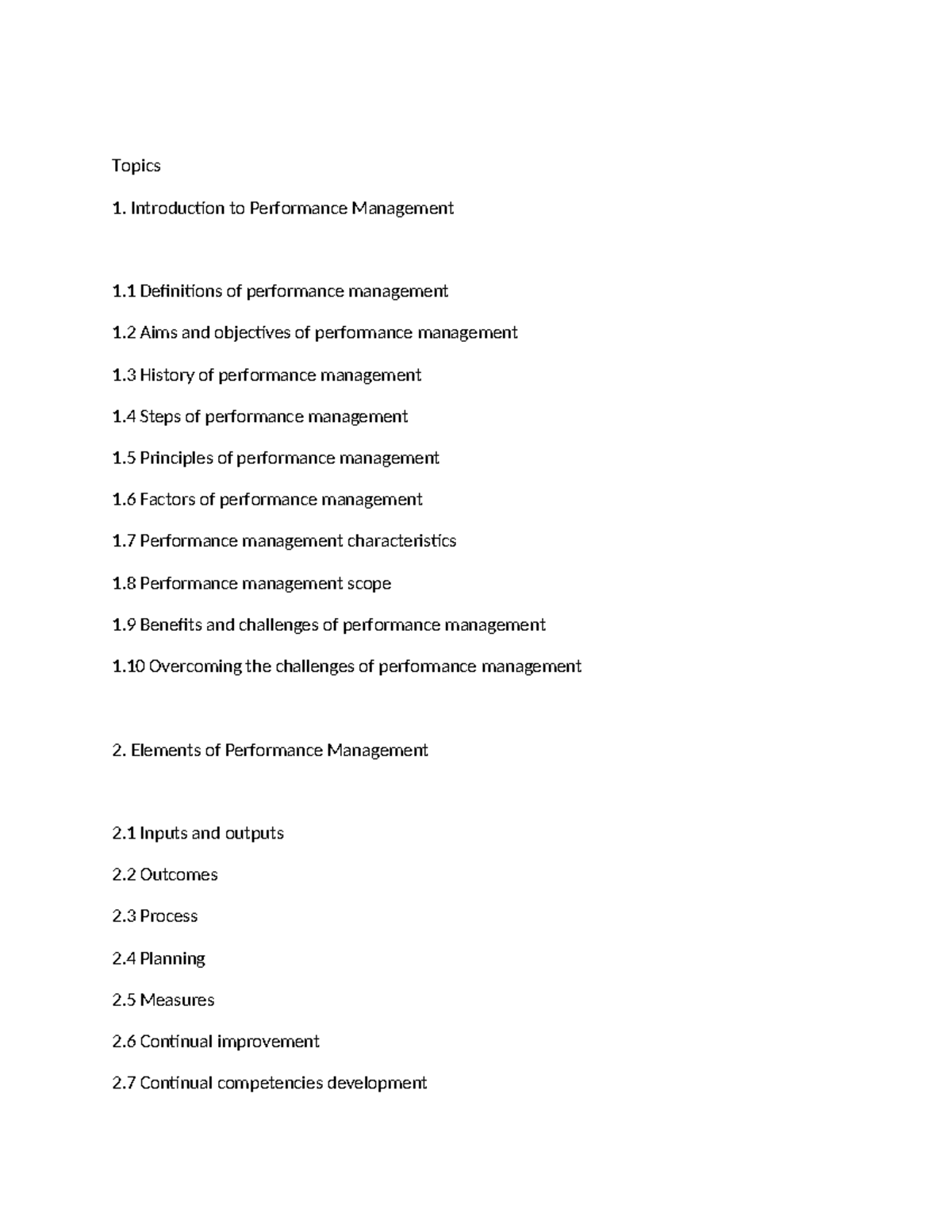 Performance Management Unit Outline: Key Concepts & Strategies - Studocu