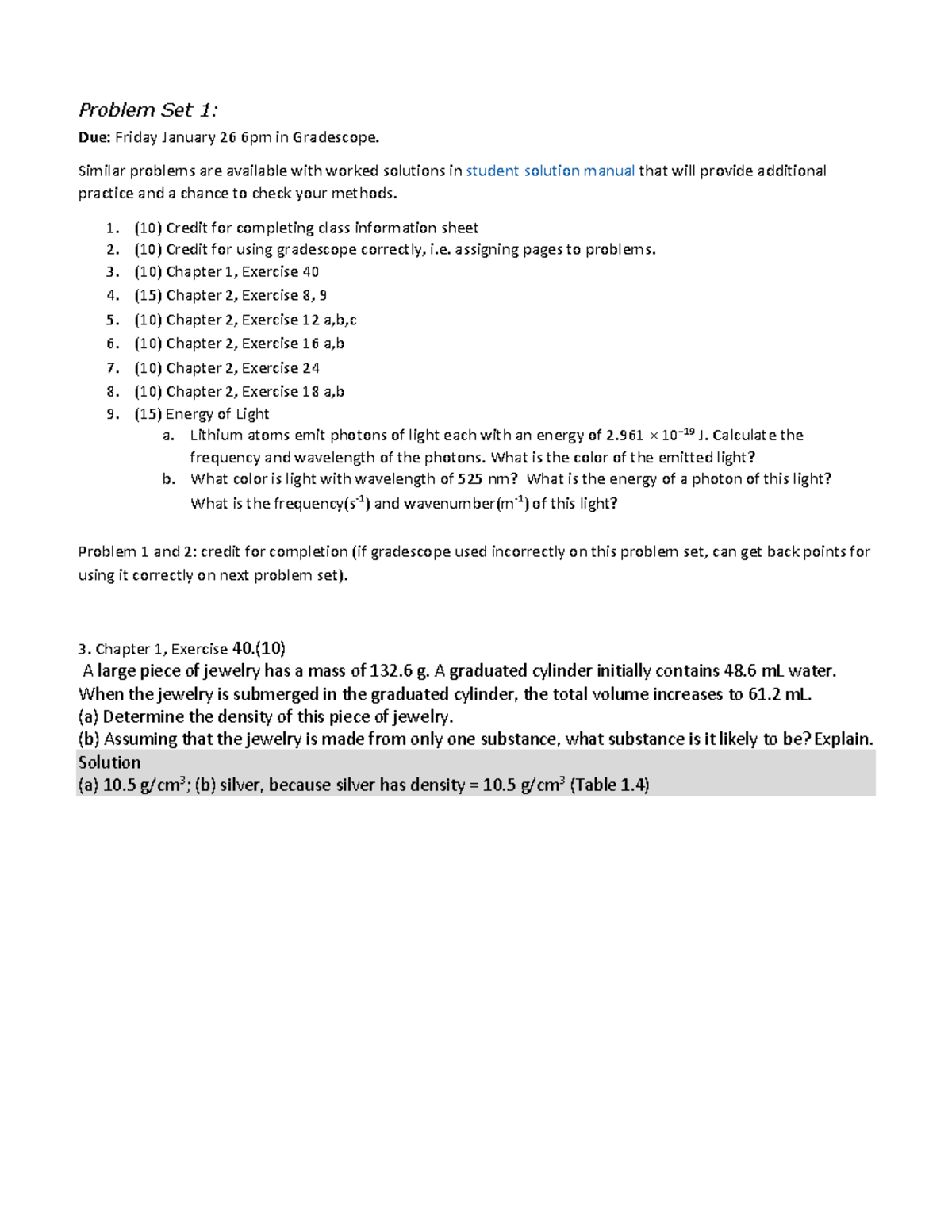 Problem Set 1: Physics Exercises and Solutions - Studocu