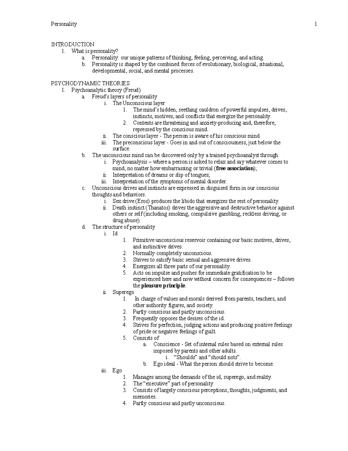 PSY 101 - Summary of Key Concepts in Personality Psychology - Studocu