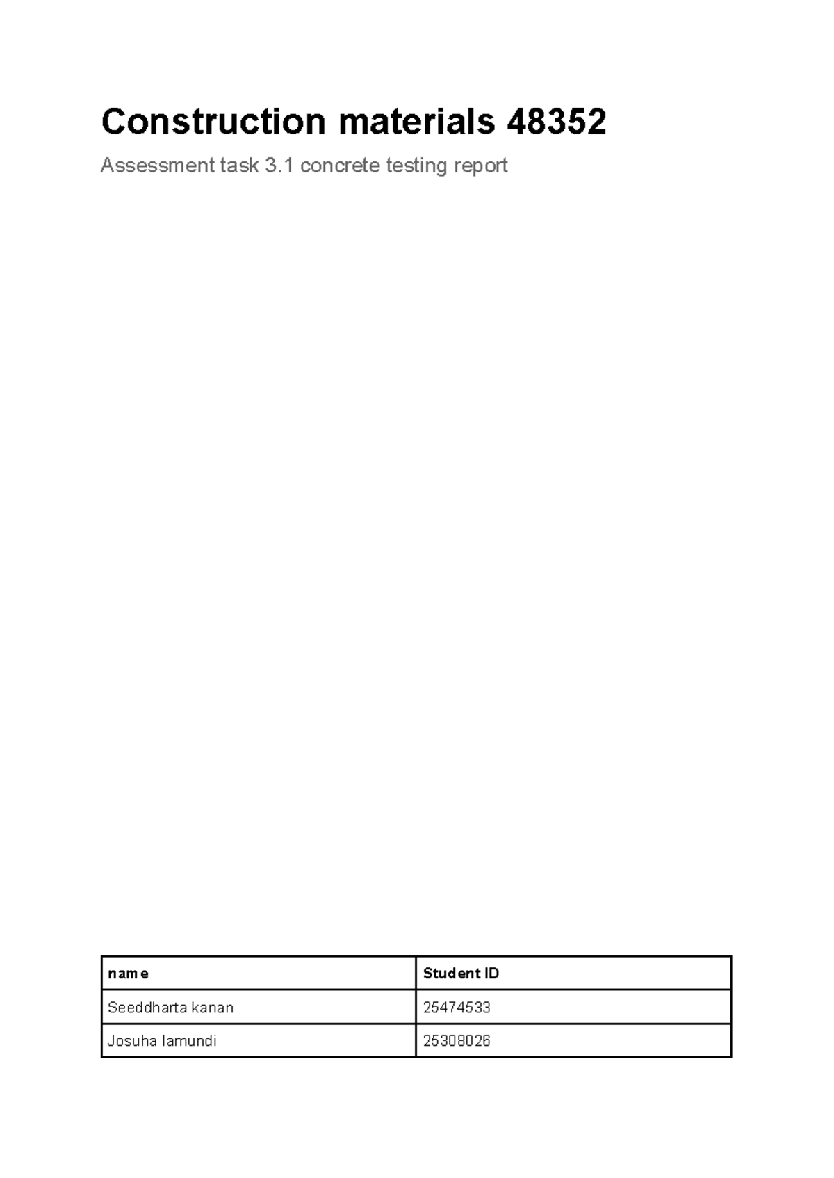 Construction Materials 48352: Concrete Testing Report Assessment Task 3 ...