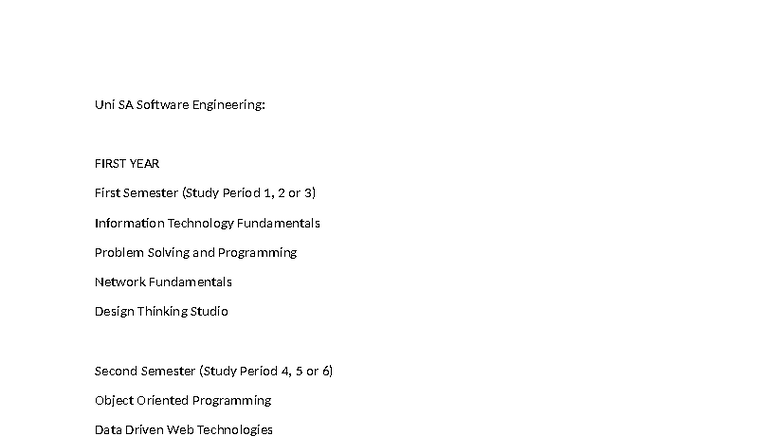 Uni SA Software Engineering: Comprehensive Course Overview - Studocu