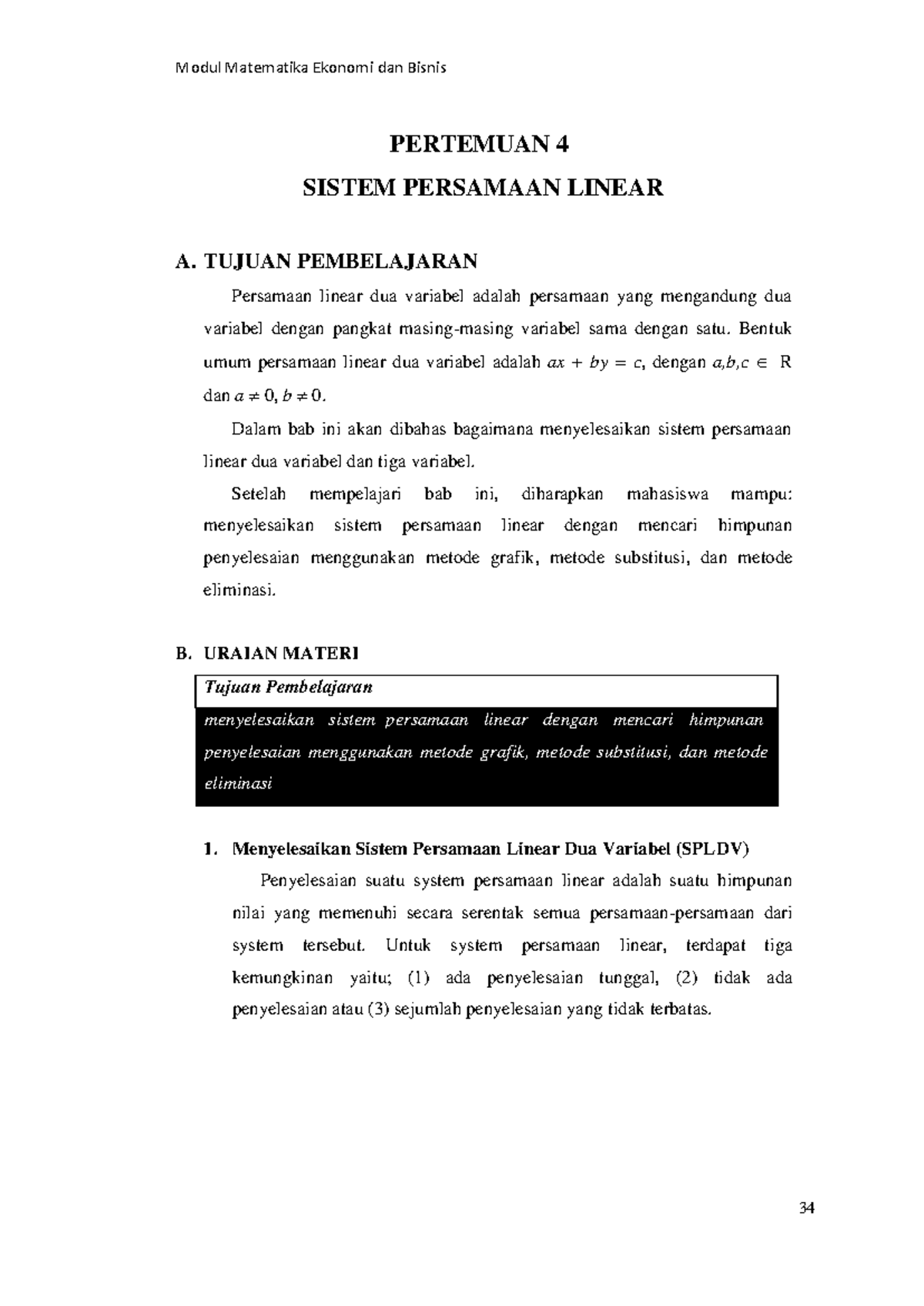 Sistem Persamaan Linear pada Pertemuan 4: SPLDV dan SPLTV - Studocu
