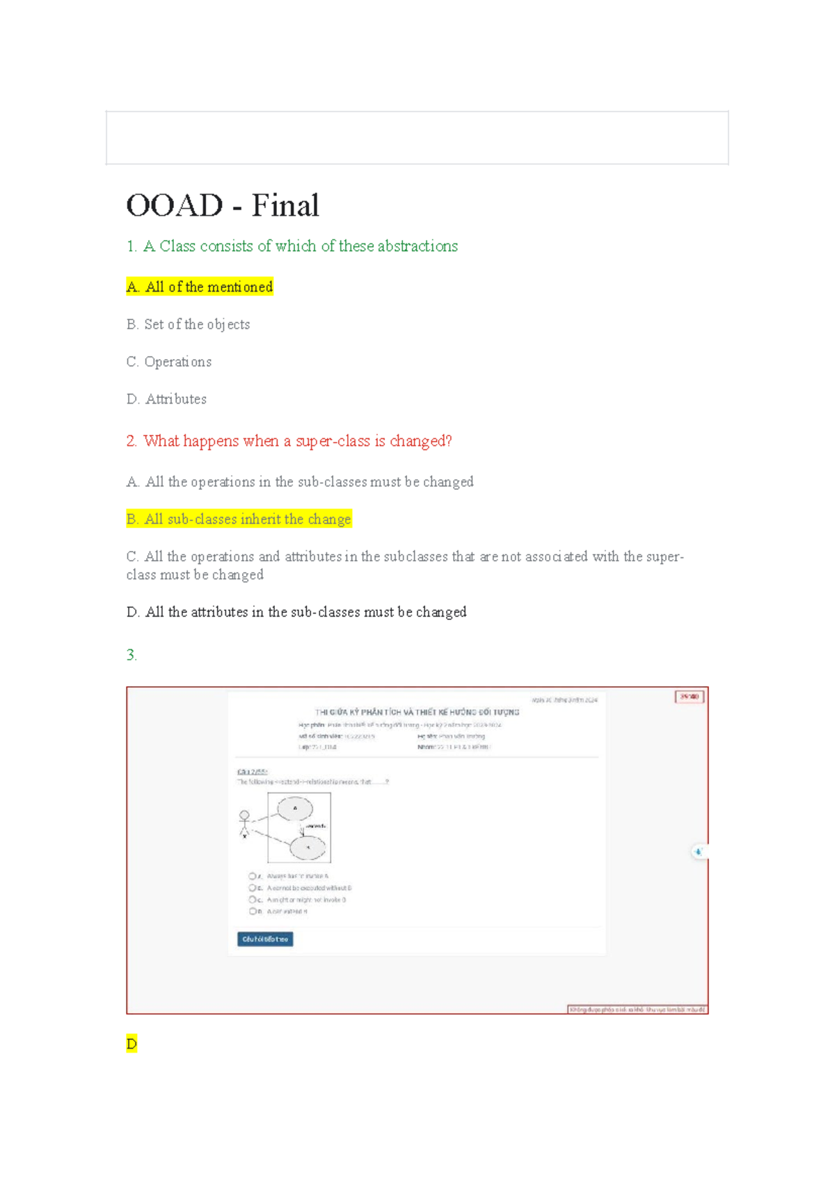 OOAD Final Exam Key Concepts And Answers Studocu