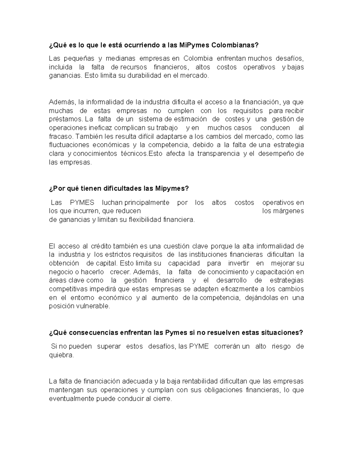 Retos y Desafíos de las PYMES en Colombia: Análisis Actual - Studocu